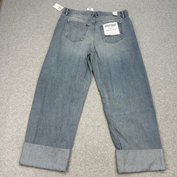 Good American Good Standard Barrel Jeans 14 Indigo High-Rise Wide Tapered Cuffed - Picture 6 of 13